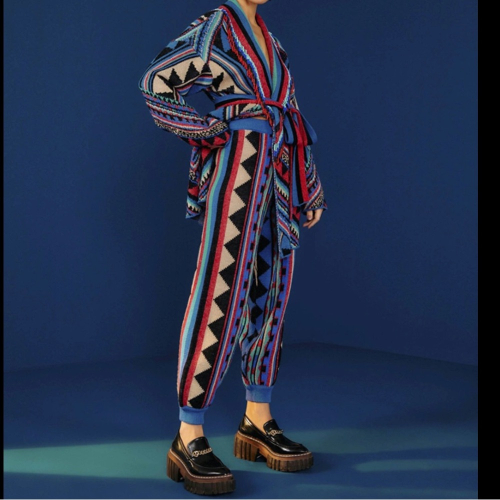 Farm rio Julie stripes patchwork knit pants